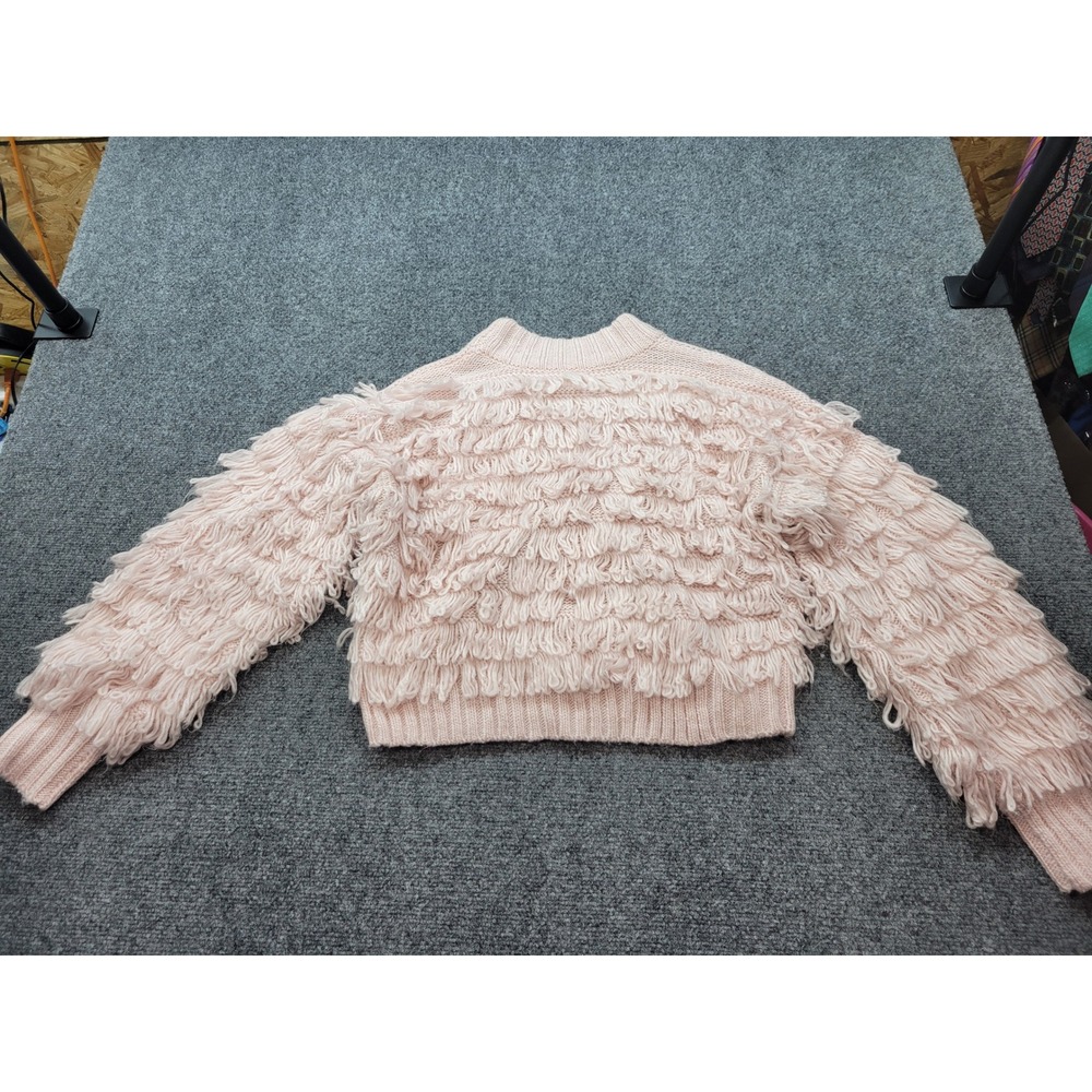 Urban Outfitters Shaggy Fringe Knit Sweater Pink Mock Neck Cropped Medium UO - Picture 2 of 16
